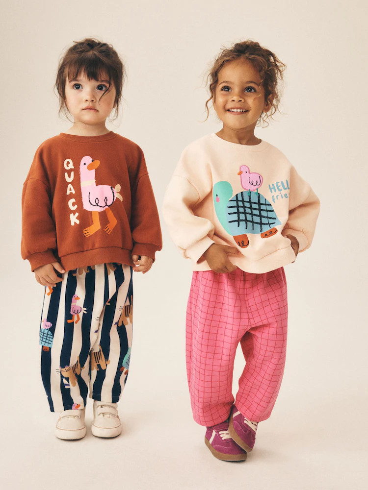 Pink/Ecru Duck Character Sweatshirt and Barrel Trousers Set 2 Pack (3mths-7yrs) | Next US