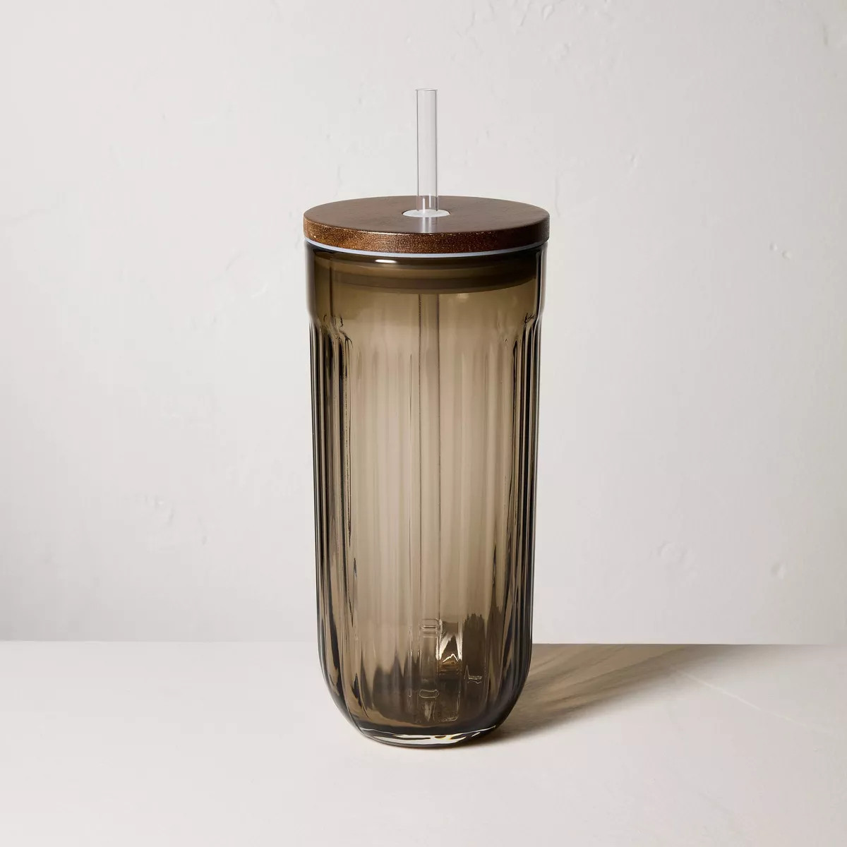 21oz Fluted Glass Tumbler with Wood Lid - Hearth & Hand™ with Magnolia | Target