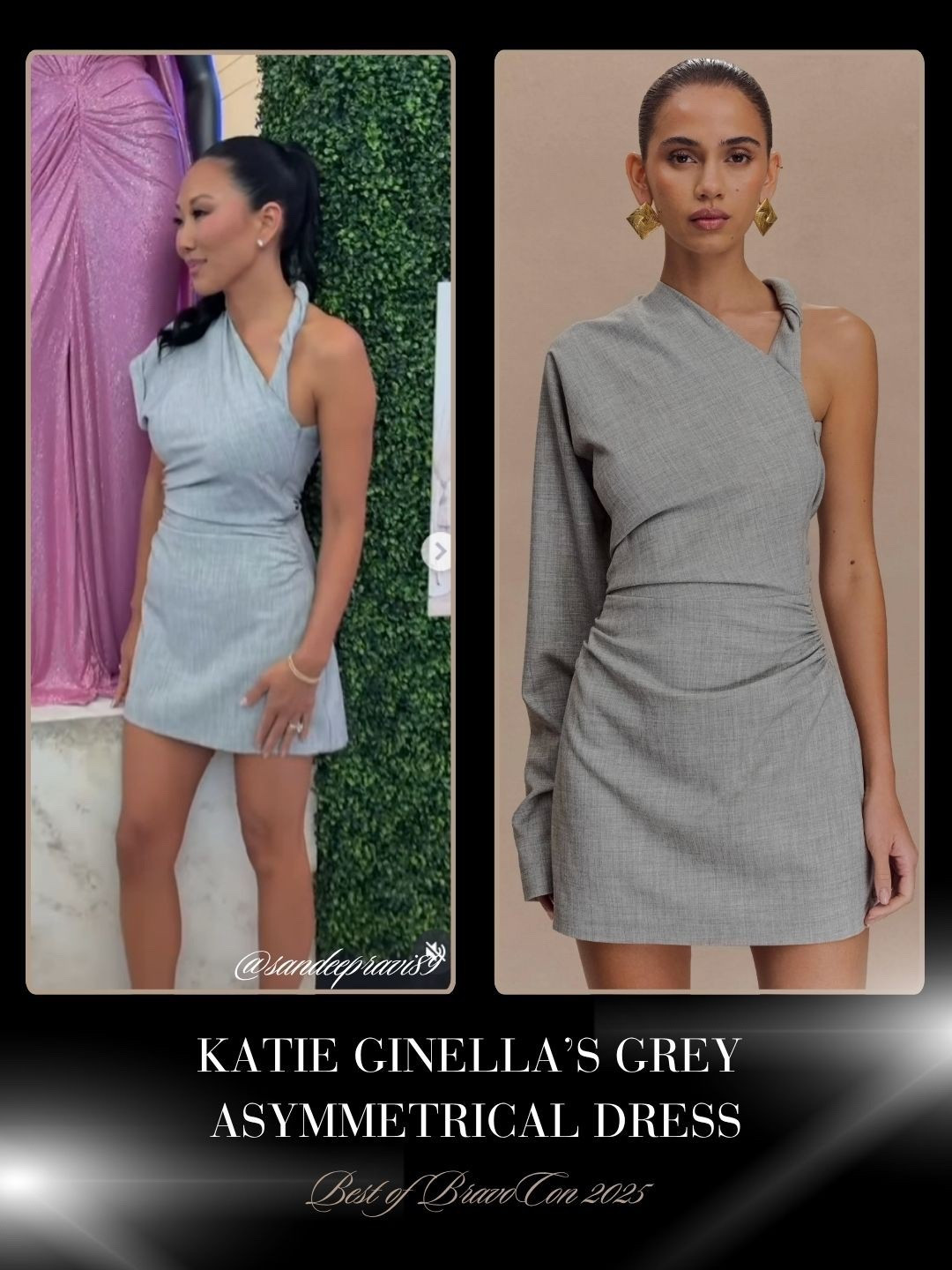 Katie Ginella’s Grey Asymmetric Dress 📸 = @sandeepravi89 / styled by: @modestoo
