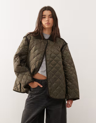 Weekday quilted jacket with contrast collar in dark brown | ASOS (Global)