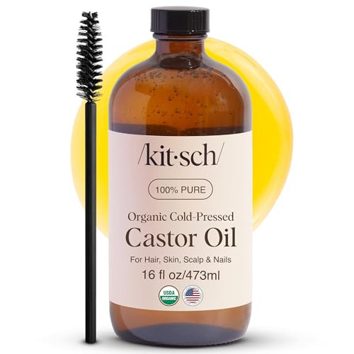 Kitsch Organic Castor Oil For Hair Growth, Castor Oil Organic Cold Pressed Unrefined Glass Bottle, 100% Pure, For Face, Skin, Lashes, Brows, Scalp, Nails & Belly Button, Hexane Free, USDA - 16oz | Amazon (US)