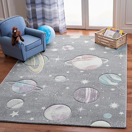 SAFAVIEH Carousel Kids Collection 8' x 10' Grey/Lavender CRK103F Outer Space Non-Shedding Playroo... | Amazon (US)