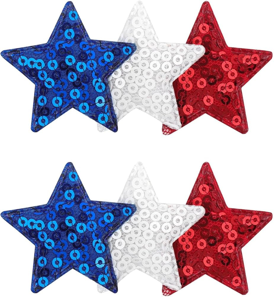 YanJie 4th of July Hair Bow Clips Blue Glitter Bow Red Star Hair Clips Hair Accessories White Spa... | Amazon (US)