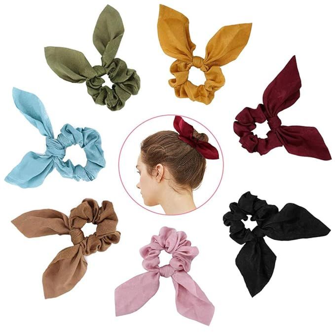 Atpot 7 Pack Hair Elastics Bow Scrunchies,Bunny Ear Chiffon Satin Silk Elastic Soft Hair Bands Sc... | Amazon (US)