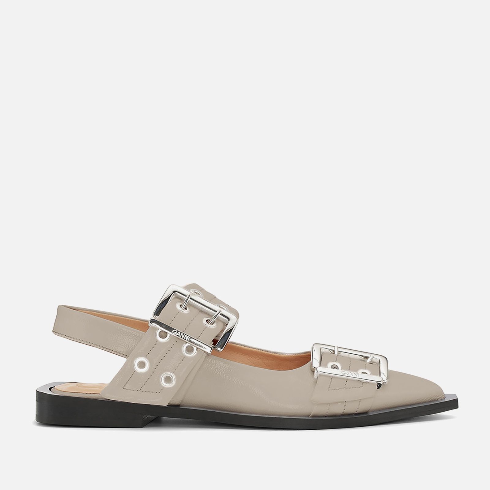 Ganni Women's Buckle Faux Patent-Leather Ballet Flats | Coggles | Coggles (Global)