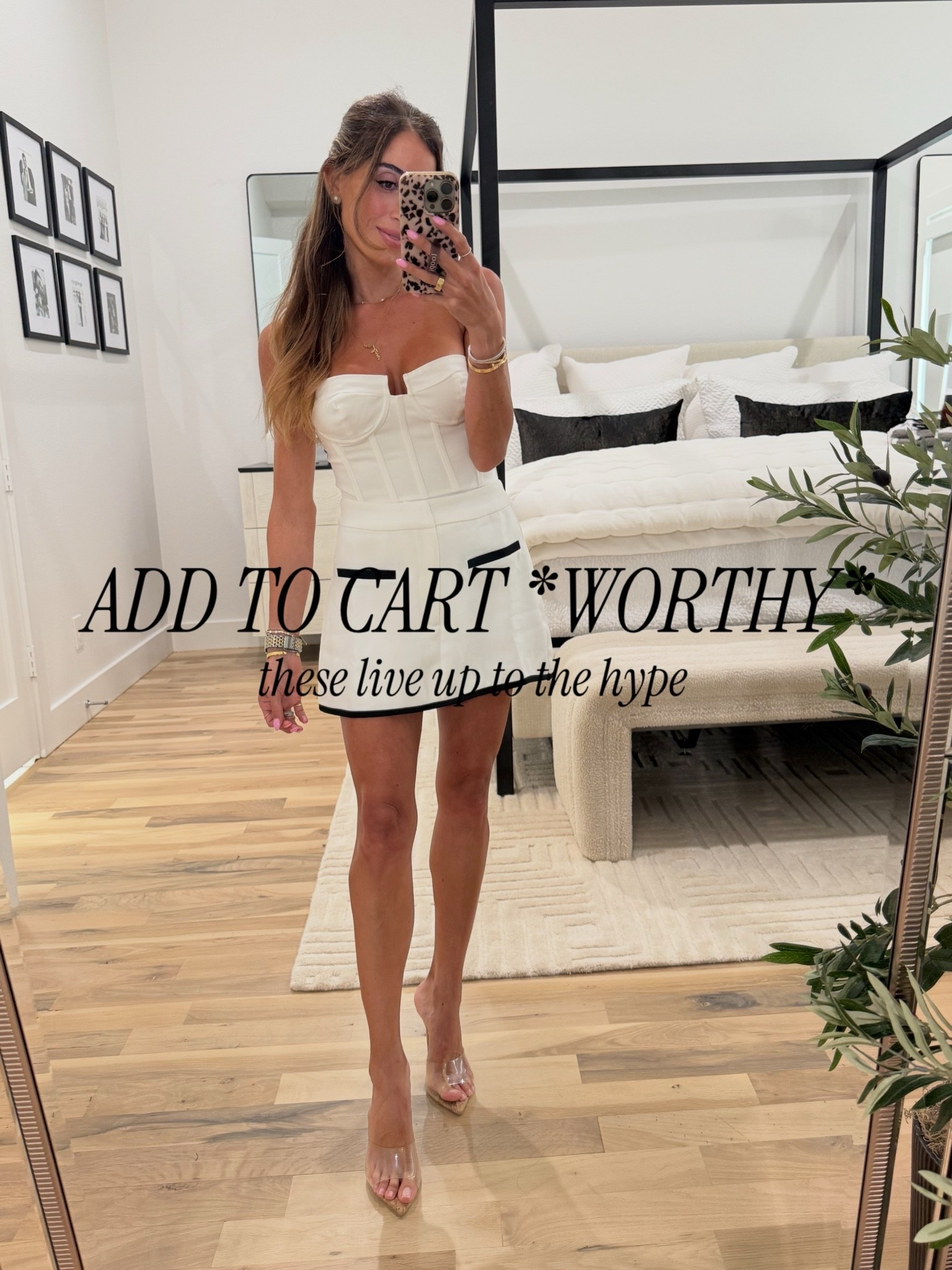 Corset bodysuit, mini skirt summer outfit date night clear heels I love