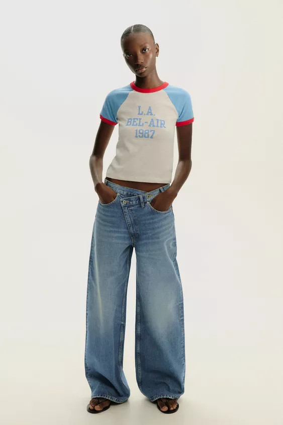 TRF HIGH WAIST CROSSOVER WAIST WIDE LEG JEANS | Zara US