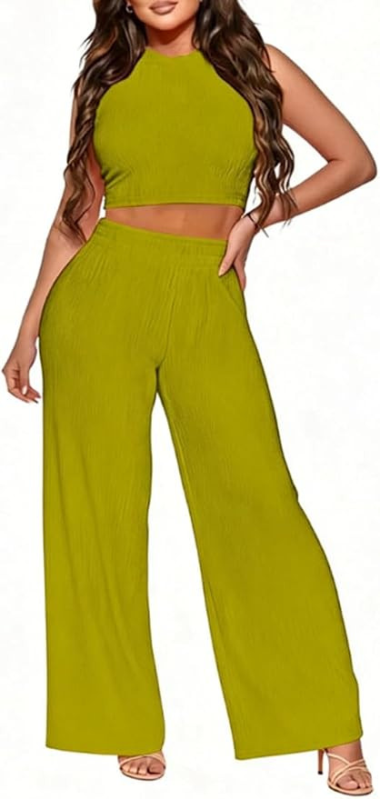 Women's 2 Piece Outfit Casual Lounge Set Comfy Ribbed Knit Crop Top Pants Sweatsuit Trendy Going ... | Amazon (US)
