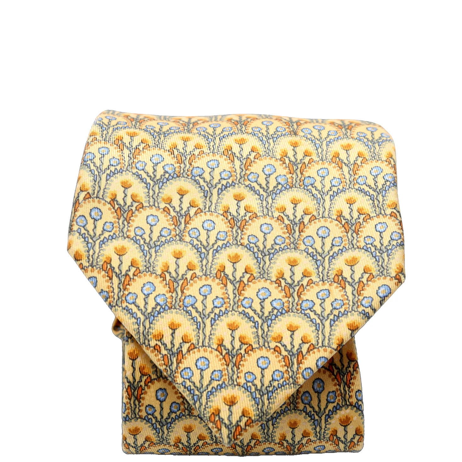 Floral Print Silk Tie Yellow/Blue | Keeks Designer Handbags