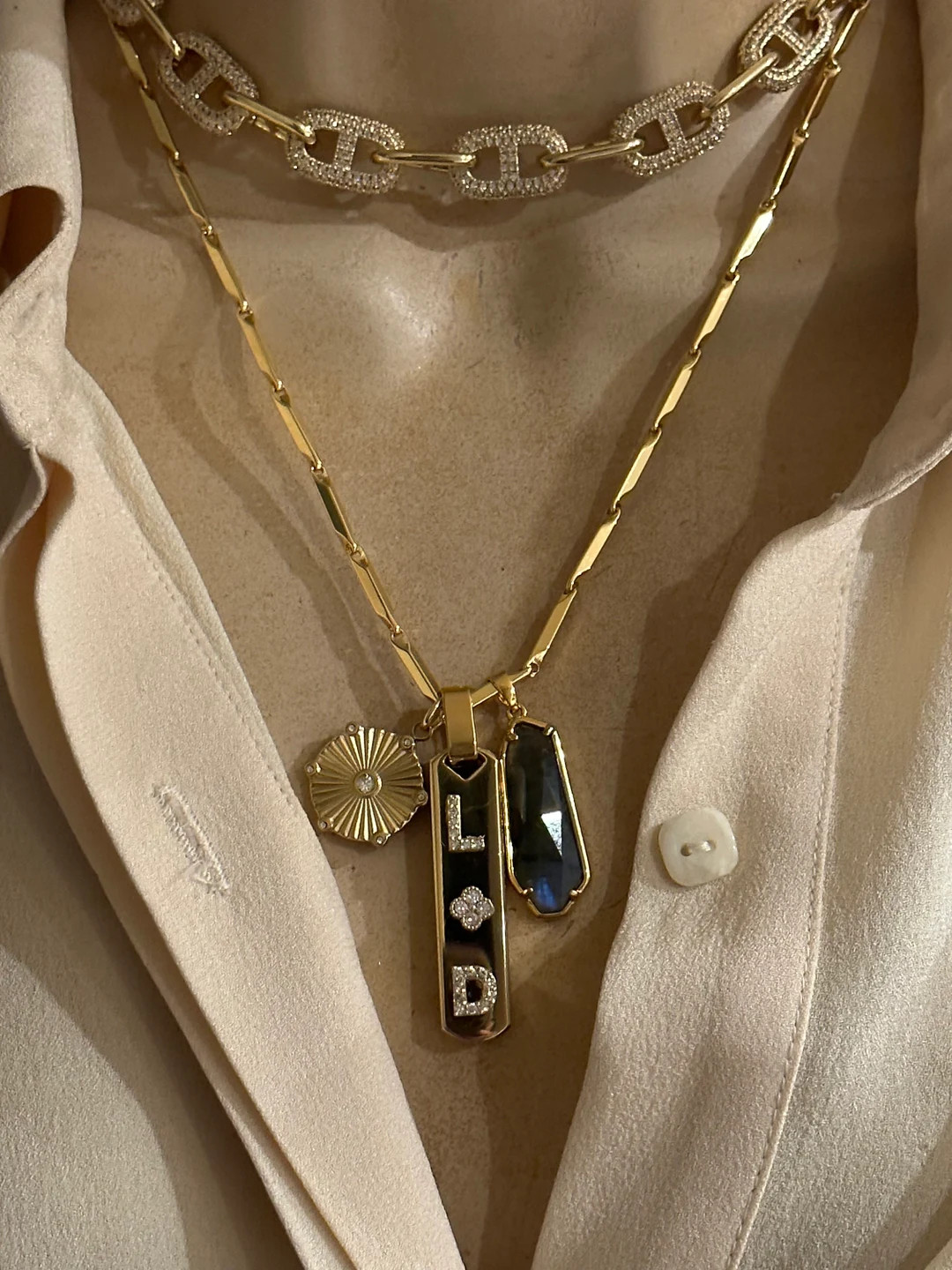 Personalized Bar/labdorite Mix Charm Necklace - Etsy | Etsy (US)