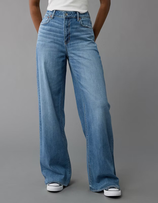 AE Dreamy Drape Stretch Super High-Waisted Baggy Wide-Leg Jean | American Eagle Outfitters (US & CA)