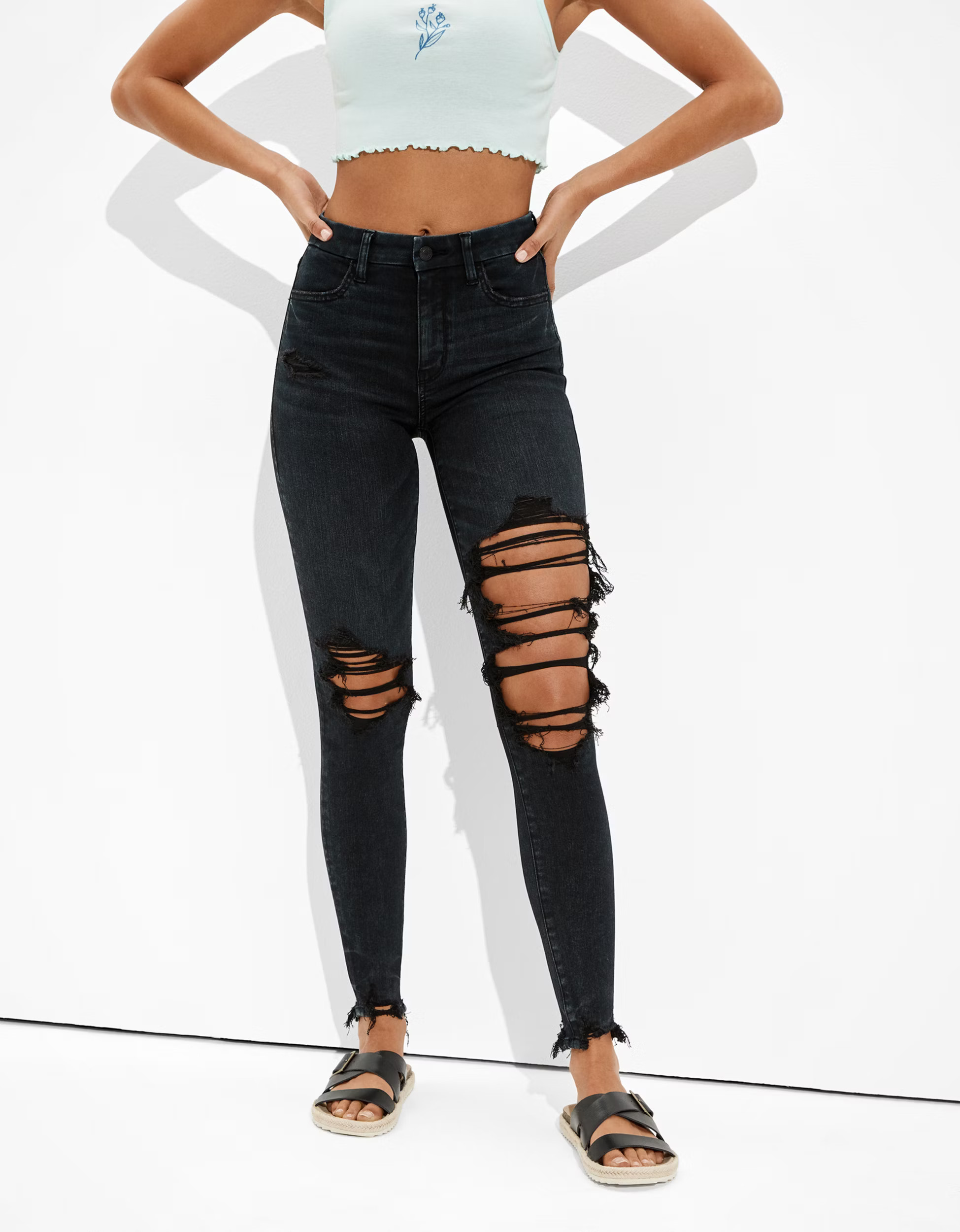 AE Forever Soft Ripped Super High-Waisted Jegging | American Eagle Outfitters (US & CA)