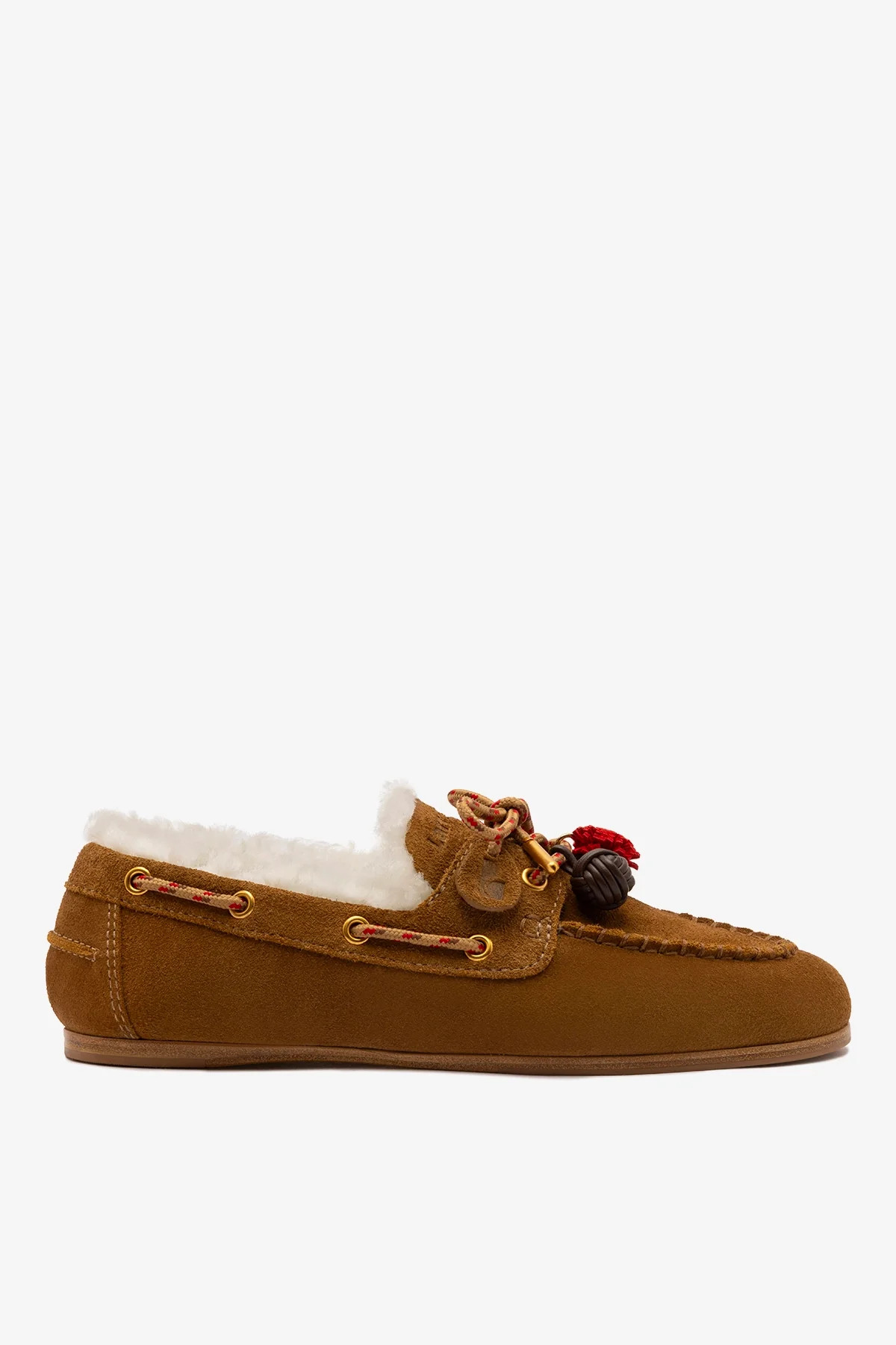 Cyprus Boat Shoe In Russet Suede and Natural Shearling | Larroude