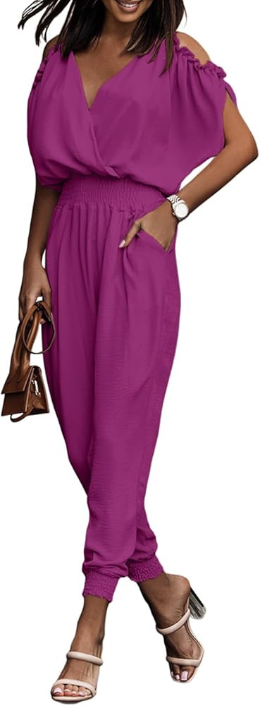 Dokotoo Jumpsuit for Womens Dressy Casual 2026 One Piece Romper Cold Shoulder Outfits for Summer | Amazon (US)