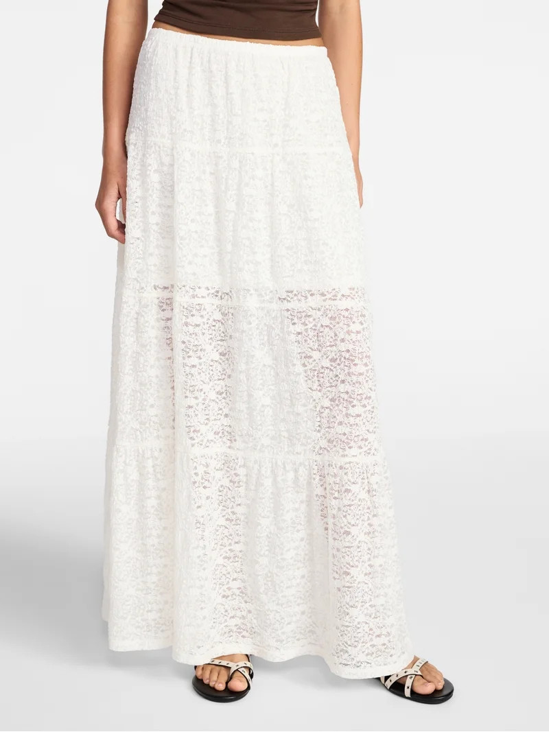 No Boundaries Lace Tiered Maxi Skirt, Women's XXS-XXL | Walmart (US)