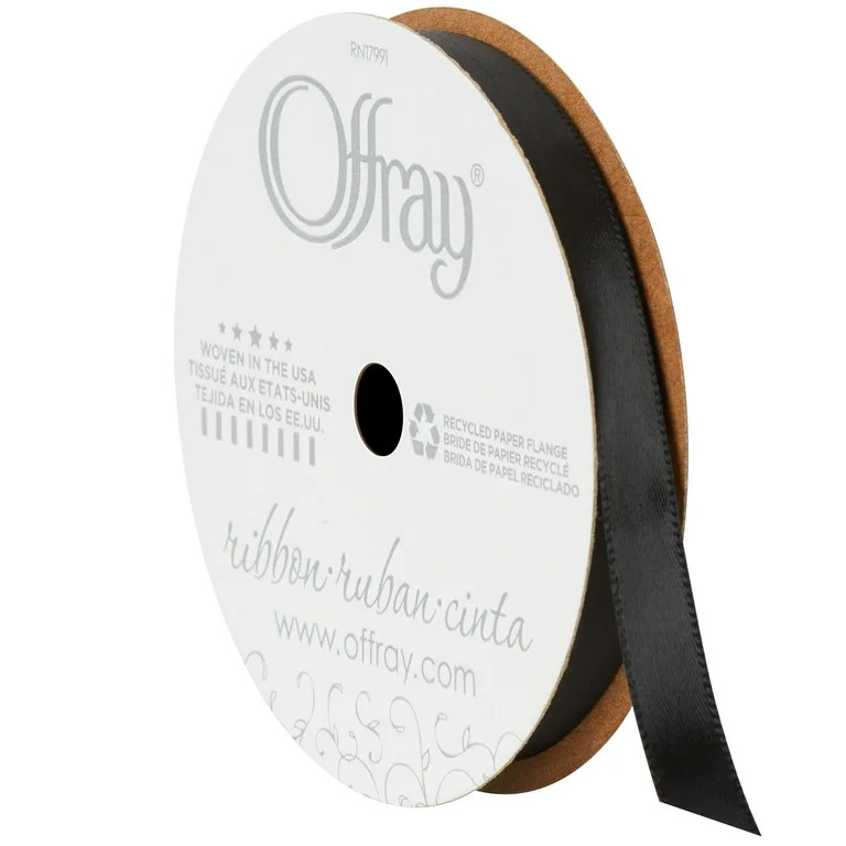 Offray Ribbon, Black 3/8 inch Single Face Satin Polyester Ribbon, 18 feet - Walmart.com | Walmart (US)