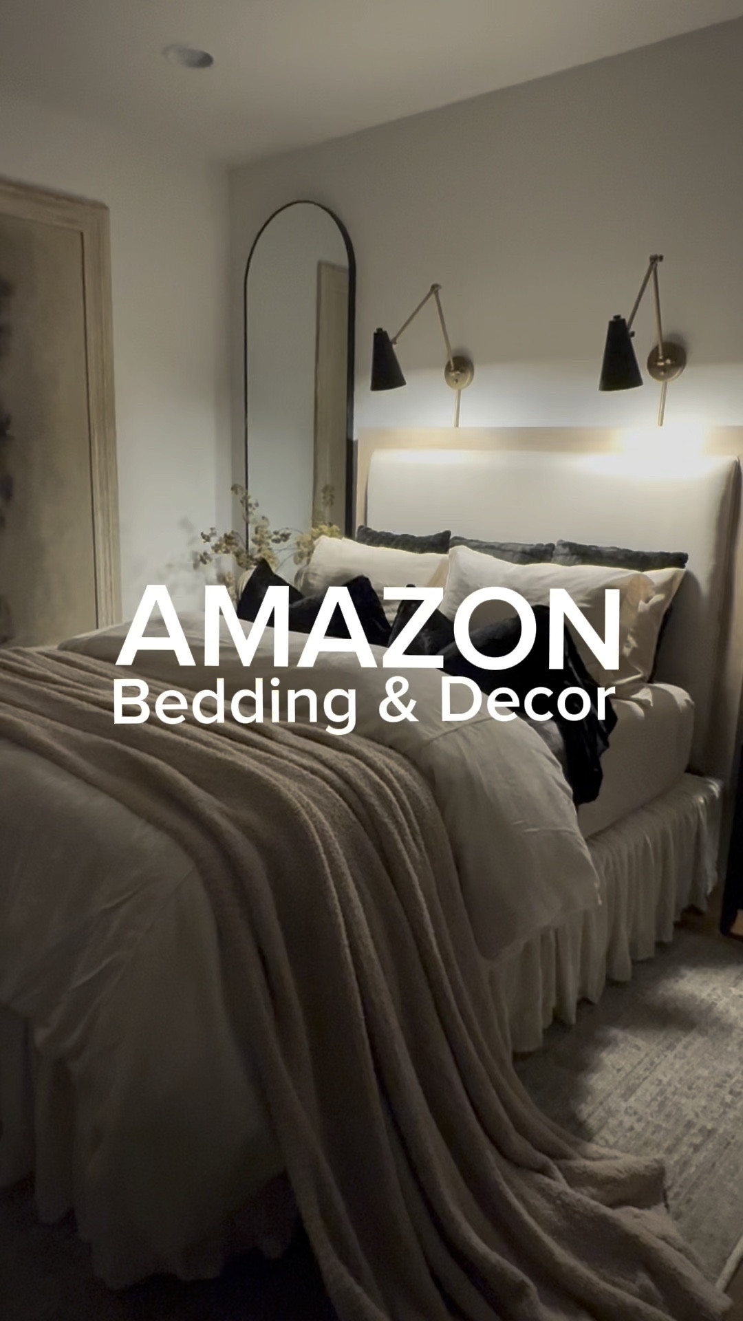 I’m in love with this velvet duvet cover, velvet skirt, and Velvet pillows. 🤍 Bed skirts are making a comeback and I’m HERE FOR IT!! 🤎 what do you think? 

#bedskirt #amazonhome #amazonfinds #bedroomdecoration #velvetbedding #moodybedroom #bedroomstyling #homedecor #bedroomdecor #brownbedroom #neutraldecor #sconces #amazonbedding #platformbed