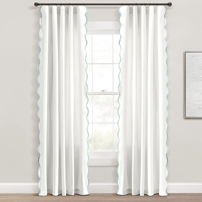 Lush Decor Coastal Chic Scalloped Edge Light Filtering Window Curtain Panels Pair, 52" W x 84" L,... | Amazon (US)