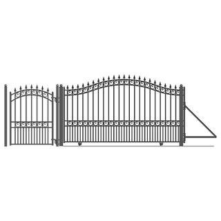 21 ft. x 6 ft. x 16 ft. Black Steel Single Sliding Driveway Gate London Style with Pedestrian Gate 5 ft. Fence Gate | The Home Depot