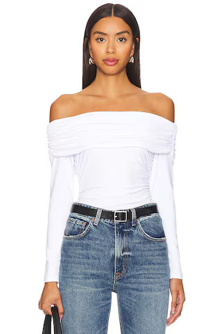 Susana Monaco Off The Shoulder Gathered Long Sleeve Top in Sugar from Revolve.com | Revolve Clothing (Global)