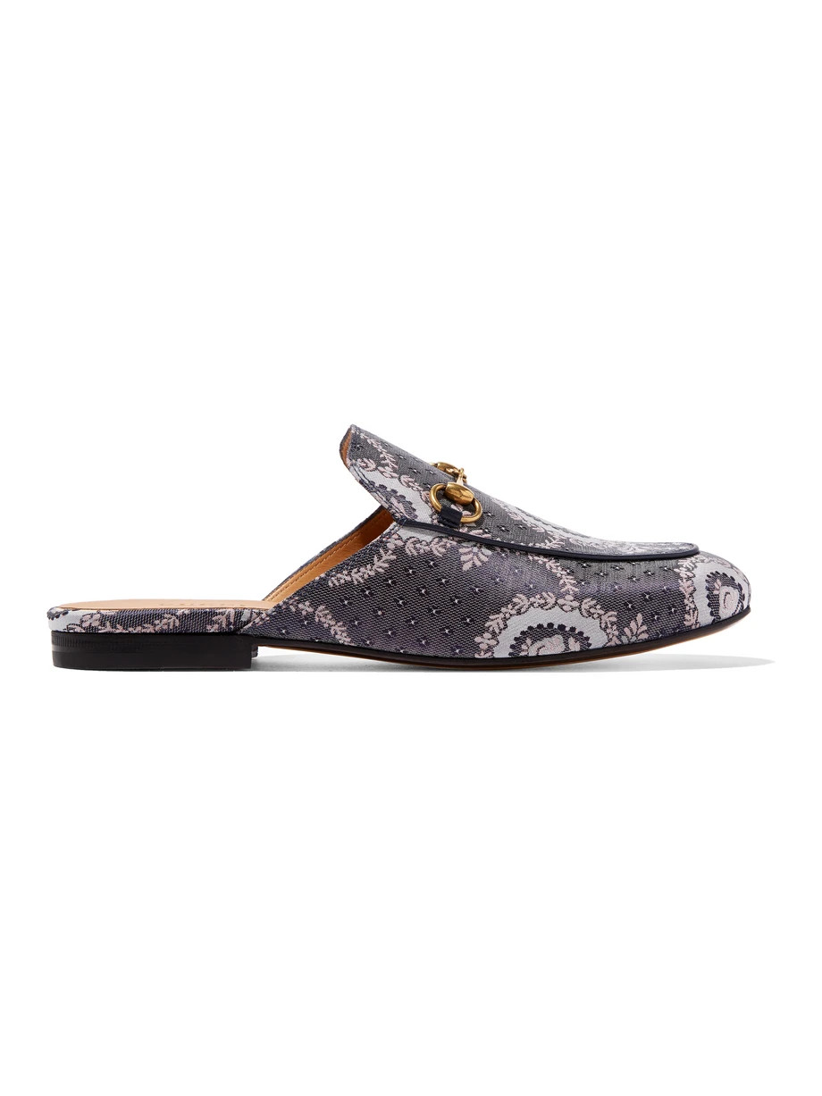 Gucci Horsebit-Detailed Jacquard Slippers, Gray, Women's US Size: 5, Size: 35.5 | NET-A-PORTER (US)