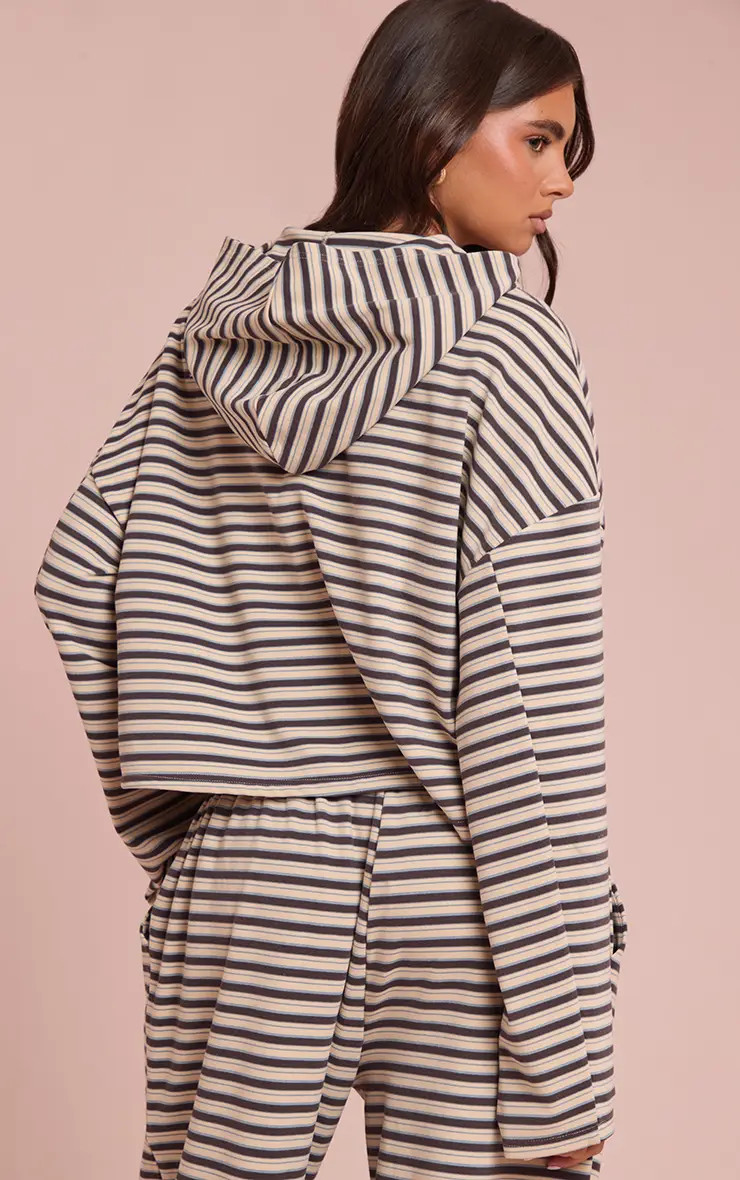 Brown Striped Soft Fleece Zip Up Hoodie | PrettyLittleThing | PrettyLittleThing UK