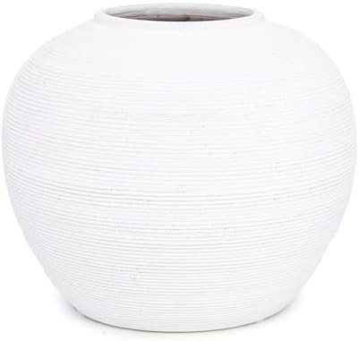 Off-White Vase with Subtle Ribbed Textured-Modern Minimalist Decorative Vase for Dried Flowers, E... | Amazon (US)