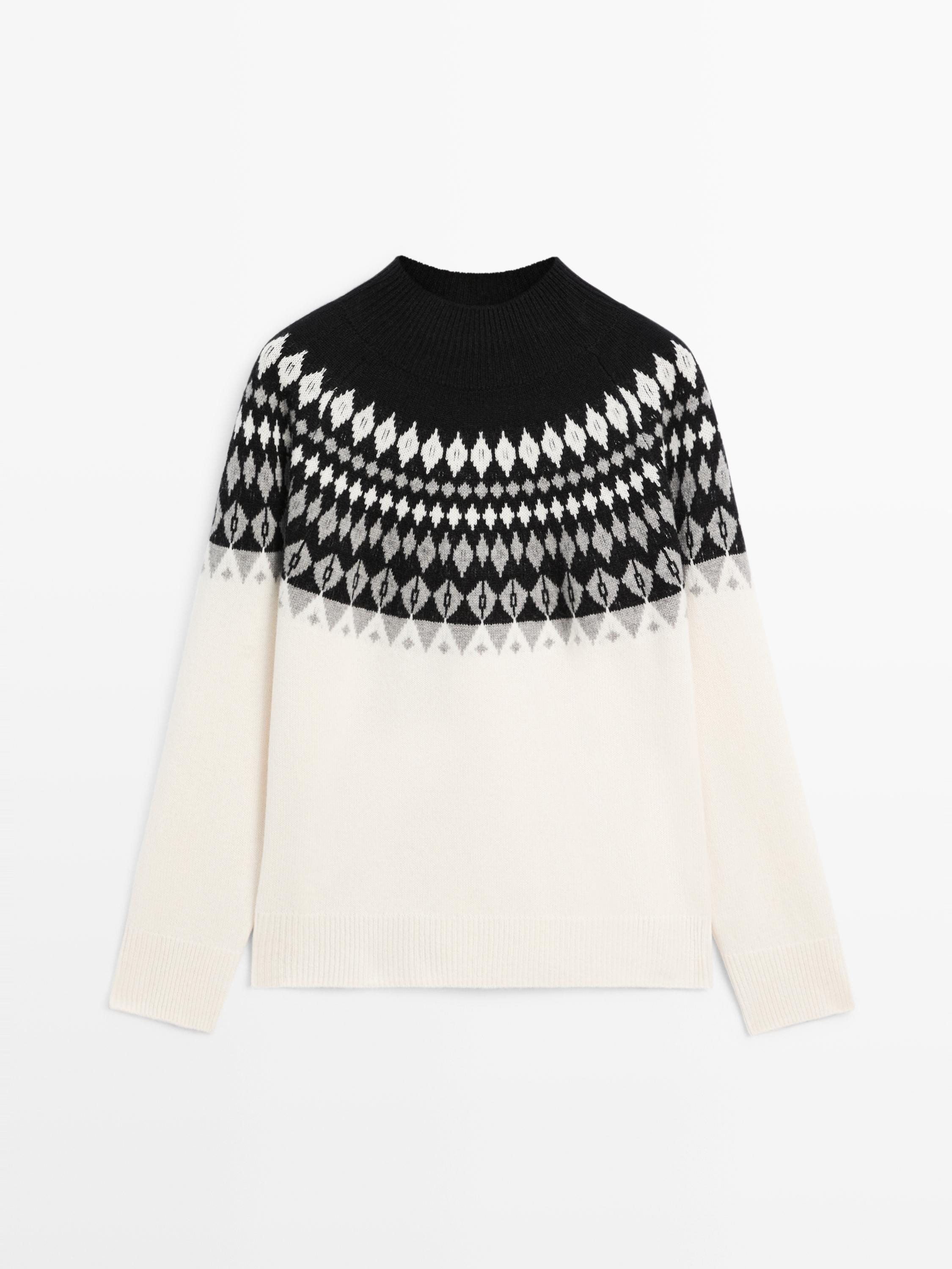 Wool blend jacquard knit sweater | Massimo Dutti UK