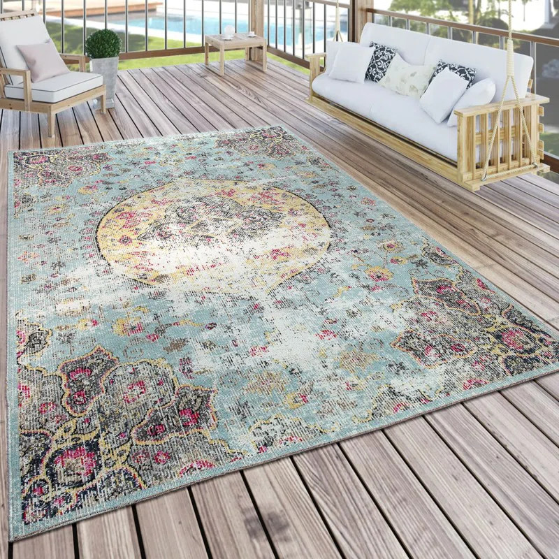 Efraim Oriental Flatweave Turquoise Indoor / Outdoor Use Area Rug | Wayfair North America