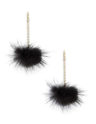 genuine fur pom pom earrings | Lord & Taylor