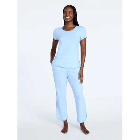 Joyspun Women's Lightweight Short Sleeve Sleep Tee and Pants Set, 2-Piece, Sizes XS-3X | Walmart (US)