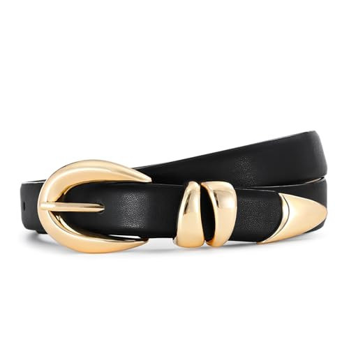 IDUNNVERVE Black Belt Women with Gold Buckle for Jeans Dress Leather Belts | Amazon (US)