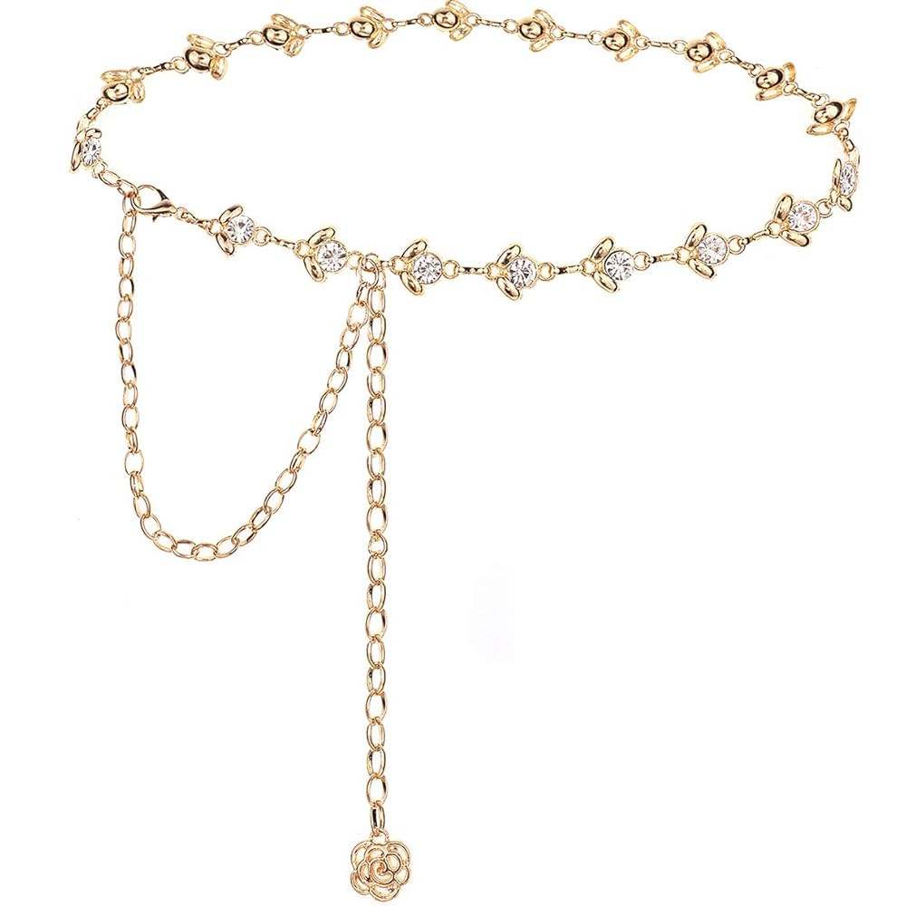 Glamorstar Chain Belt for Women Rhinestone Crystal Waist Belts for Dress Gift | Amazon (US)