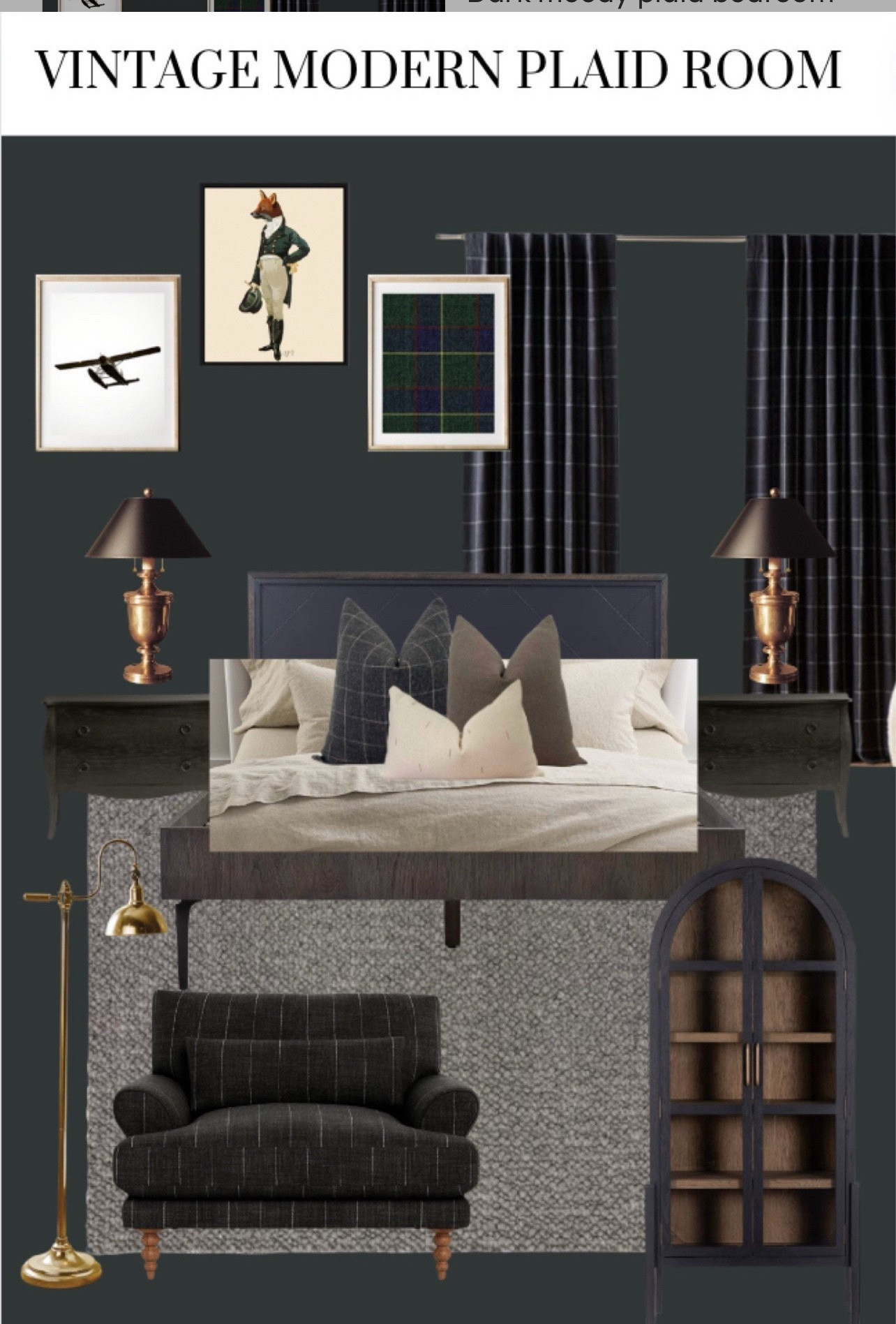 Vintage modern bedroom design with plaid accents. Plaid bedroom decor, vintage modern style, moody bedroom ideas, dark green bedroom, classic bedroom furniture, cozy bedroom inspiration, timeless home decor.

#LTKHome #LTKdayinmylife #LTKSeasonal