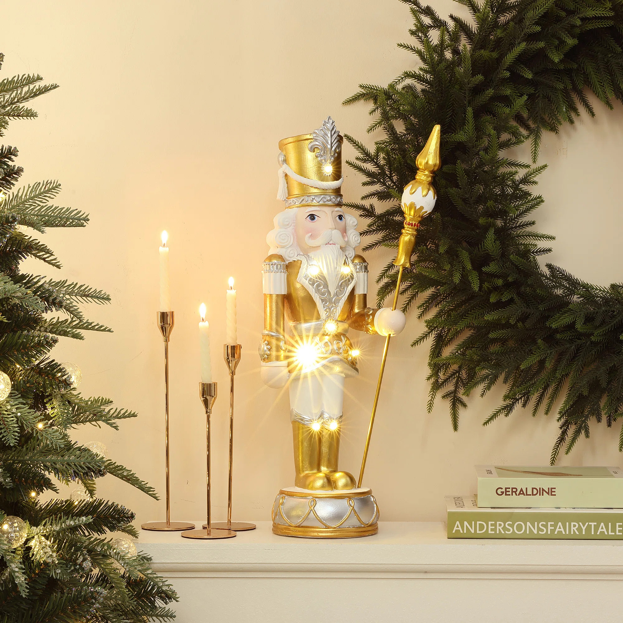 2Ft Lighted Silver and Gold Nutcracker Soldier with Scepter, Christmas Decoration | Wayfair North America