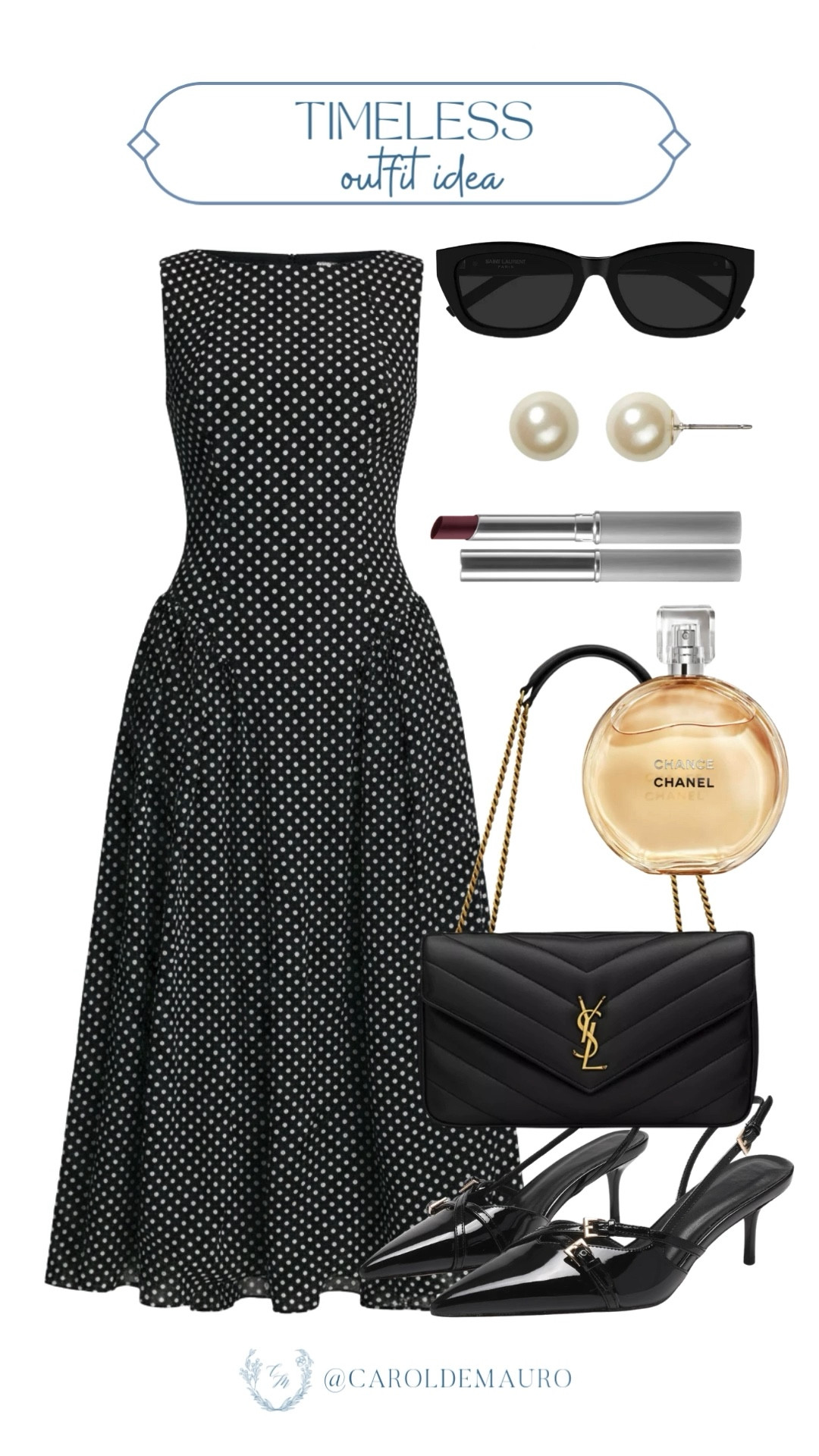 Look how effortlessly elegant this stunning black and white polka dot midi dress is when perfectly paired with black pointed-toe slingback heels and a matching quilted YSL shoulder bag? 

preppy outfit, clean girl look, seasonal fashion, capsule wardrobe, how to style, fashion inspo, minimalist aesthetic, all black style

#LTKootd #LTKU #LTKSeasonal