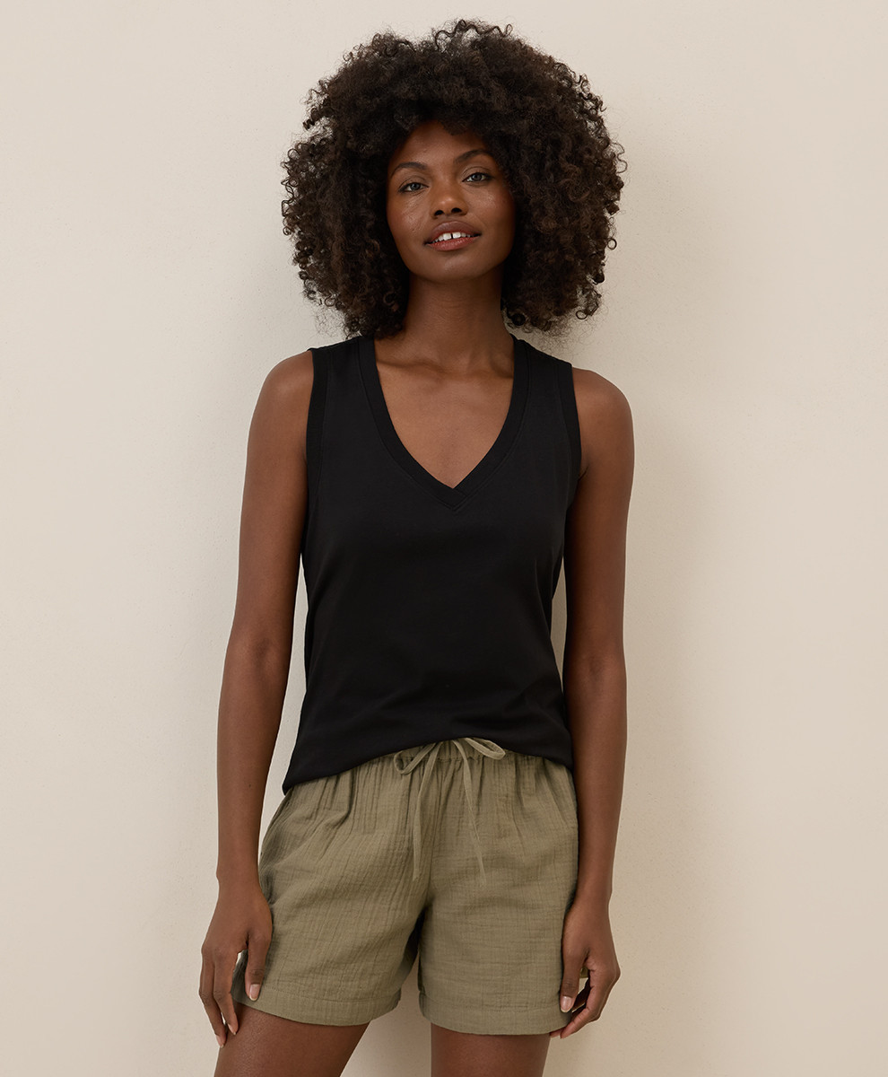 Women's Black Softspun V-Neck Tank L | Pact Apparel