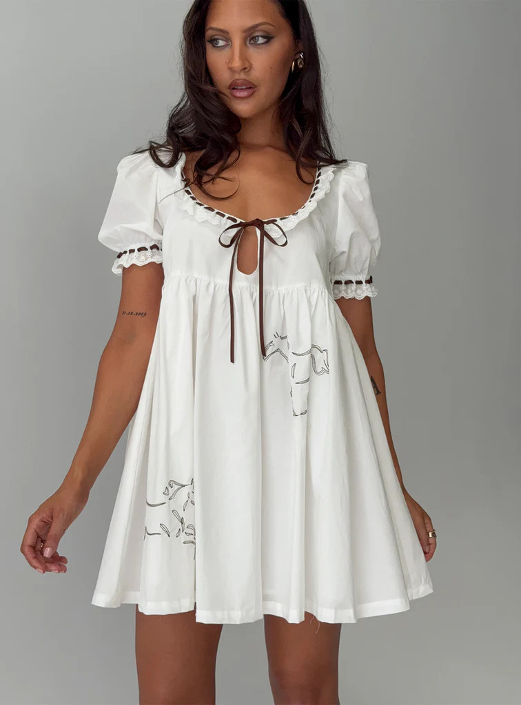 Cloudy Babydoll Contrast Trim Mini Dress White | Princess Polly AU