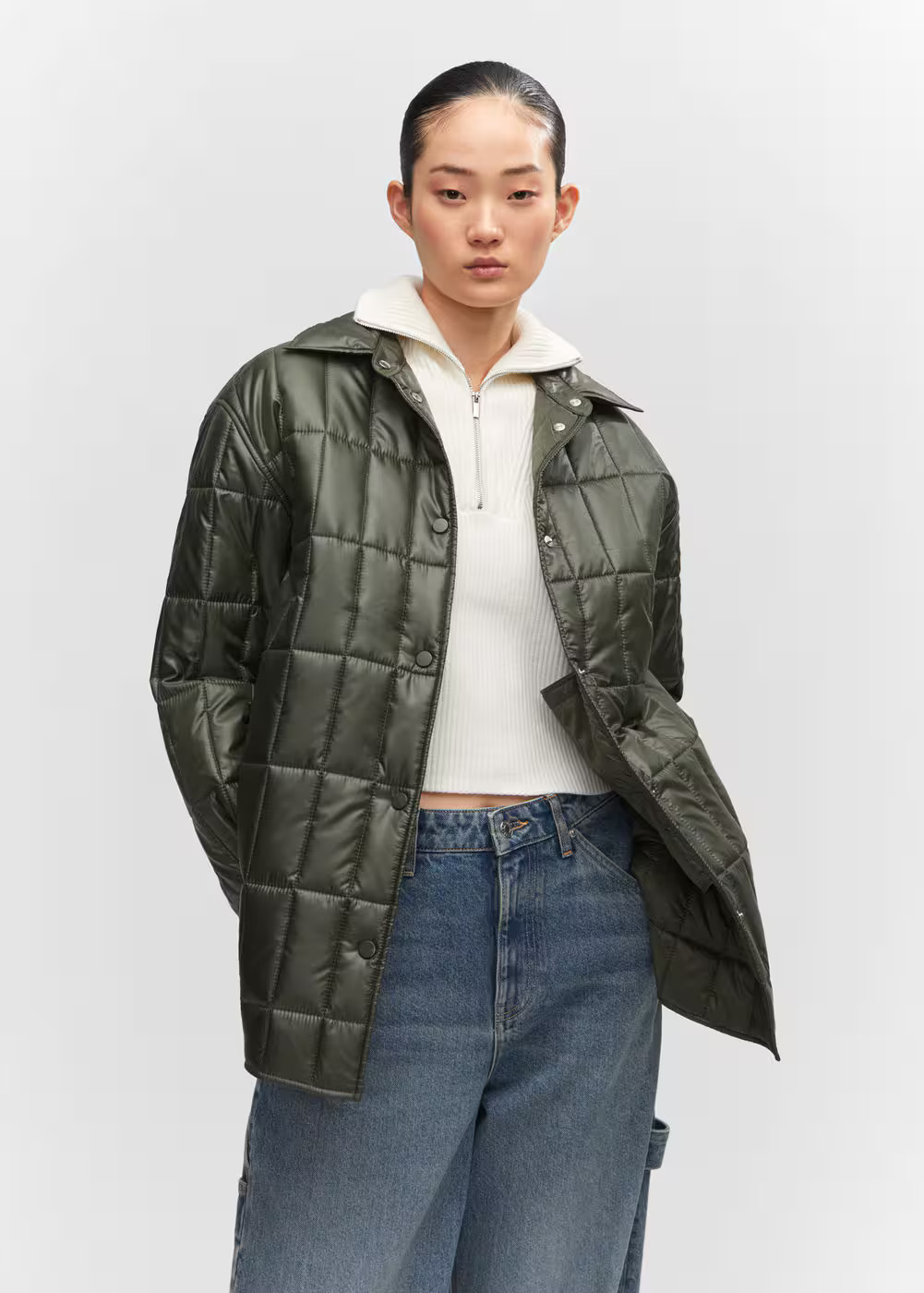 Shirt collar quilted anorak -  Women | Mango USA | MANGO (US)