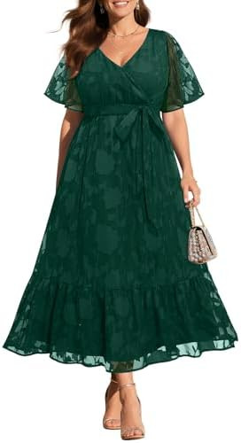 Pinup Fashion Plus Size Dresses for Wedding Guest - 2025 Cocktail Semi Formal Summer Wrap V Neck ... | Amazon (US)