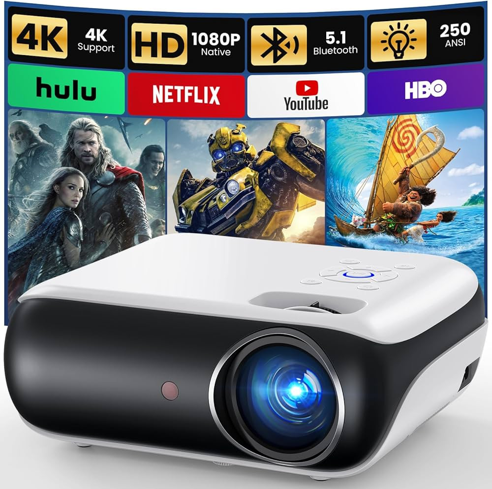 HAPPRUN Native 1080P Bluetooth Projector, Full HD Portable Outdoor Movie Projector with Built-in ... | Amazon (US)