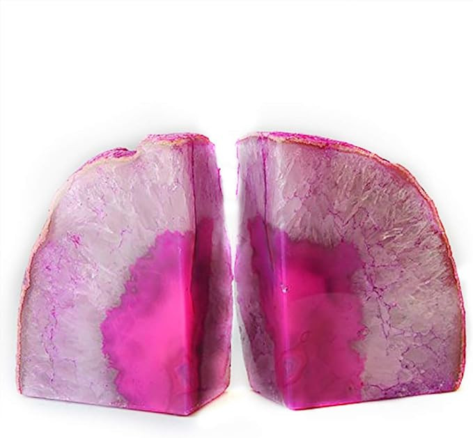 JIC Gem Decorative Crystal Book Ends Polished Dyed Pink Color Geode Brazilian Agate Bookends with... | Amazon (US)