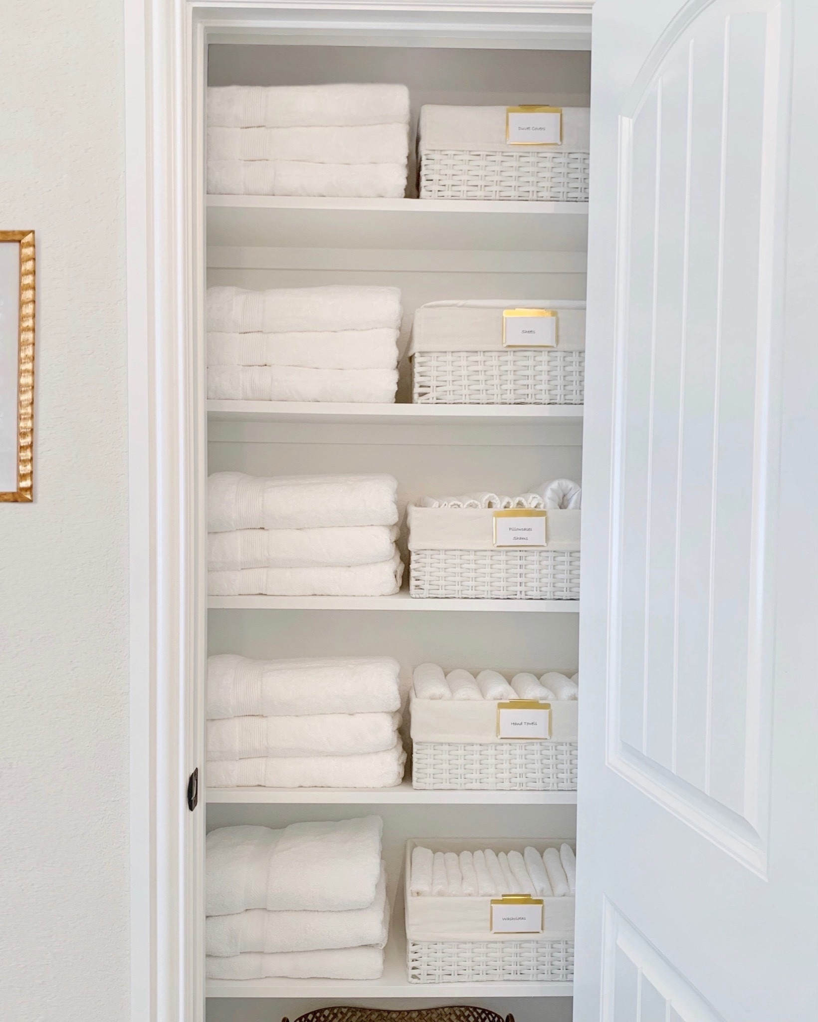 Linen closet refresh, white towels, white bins, storage bins, gold bin label, bathroom organization 

#LTKFind #LTKsalealert #LTKhome