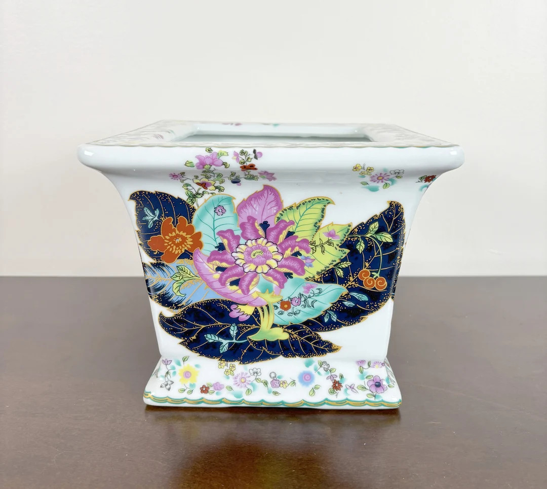 This exquisite Porcelain Square Tobacco Leaf Planter Cachepot is a stunning piece that showcases ... | Etsy (US)