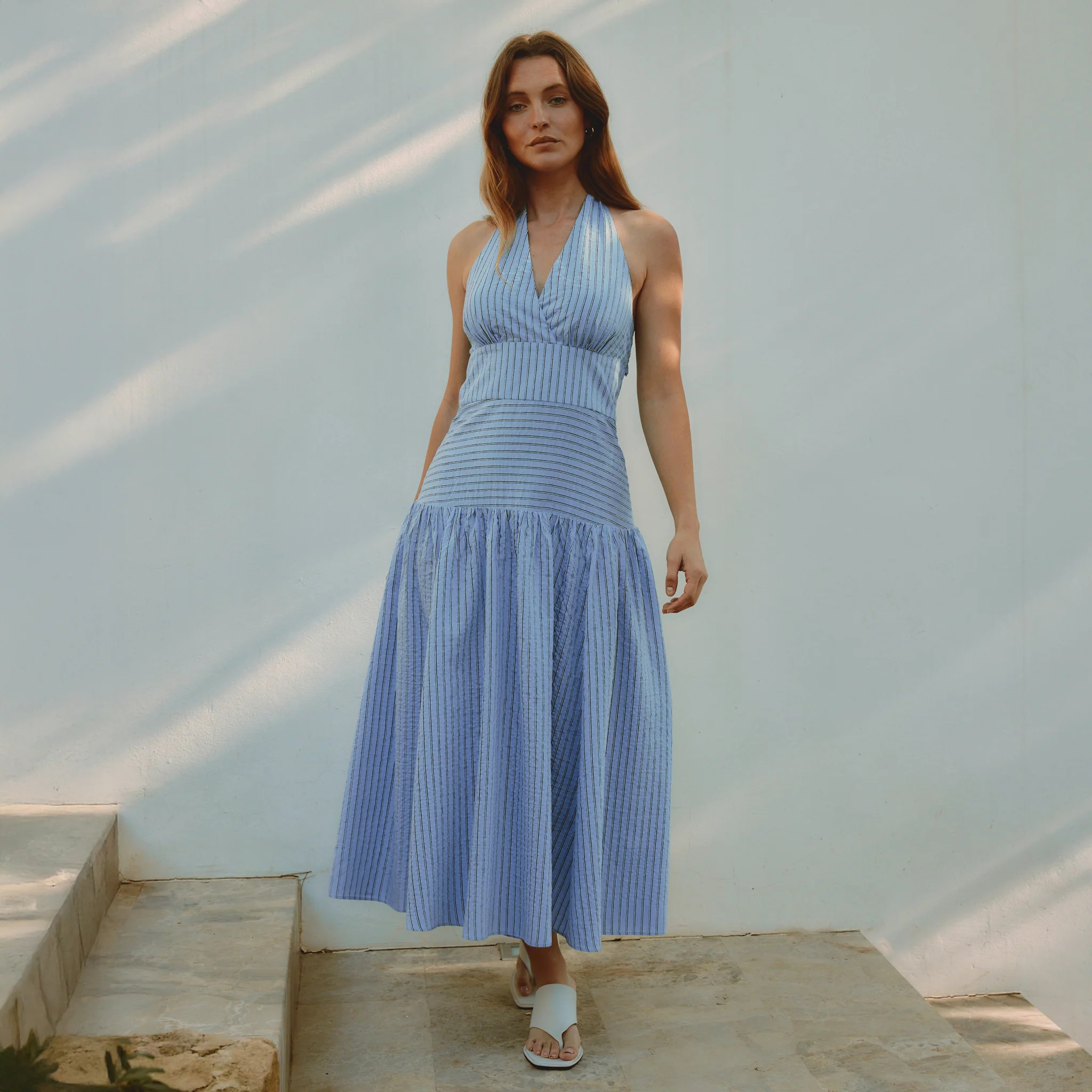 Blue Stripe Halter Neck Dress | Albaray