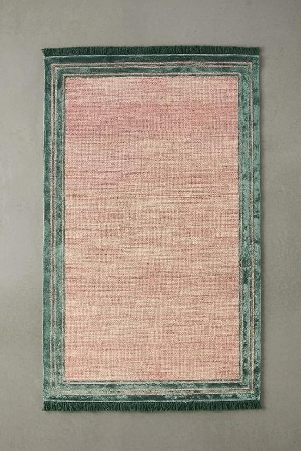 Chic Blush Pink and Sage Green Tufted Rug, Luxurious Wool and Viscose Blend, Tassel Detail for El... | Amazon (US)