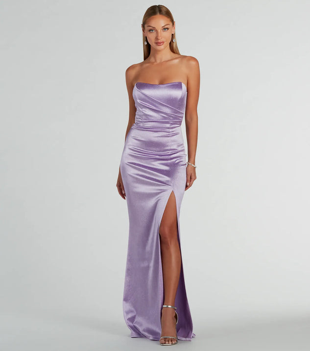 Aliyah Strapless Mermaid Satin Glitter Dress | Windsor Stores