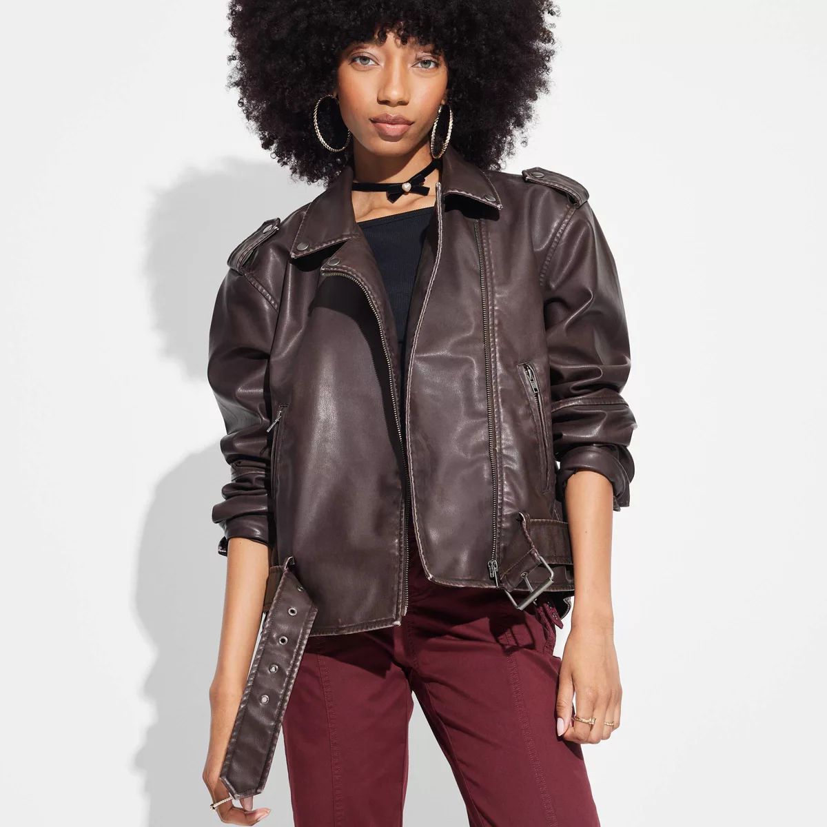 Women's Faux Leather Oversized Moto Jacket - Wild Fable™ | Target