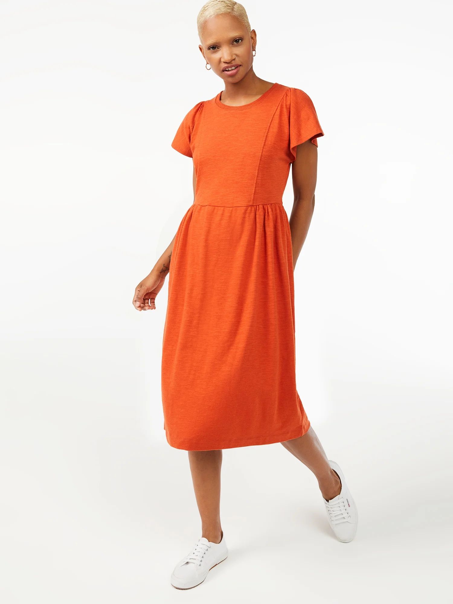Free Assembly Women's Seamed Dress with Flutter Sleeves - Walmart.com | Walmart (US)