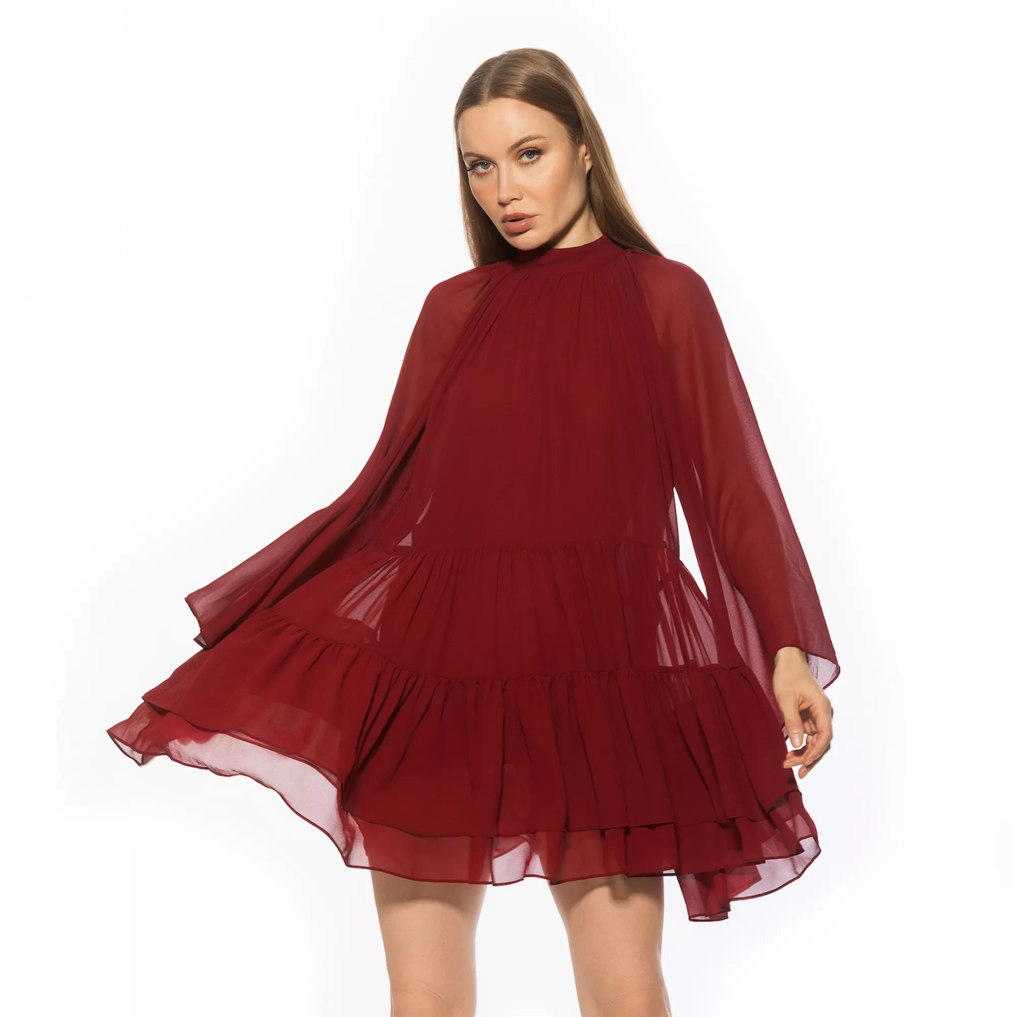 Women's ALEXIA ADMOR Mockneck Long Sleeve Ruffle Mini Shift Dress | Kohl's